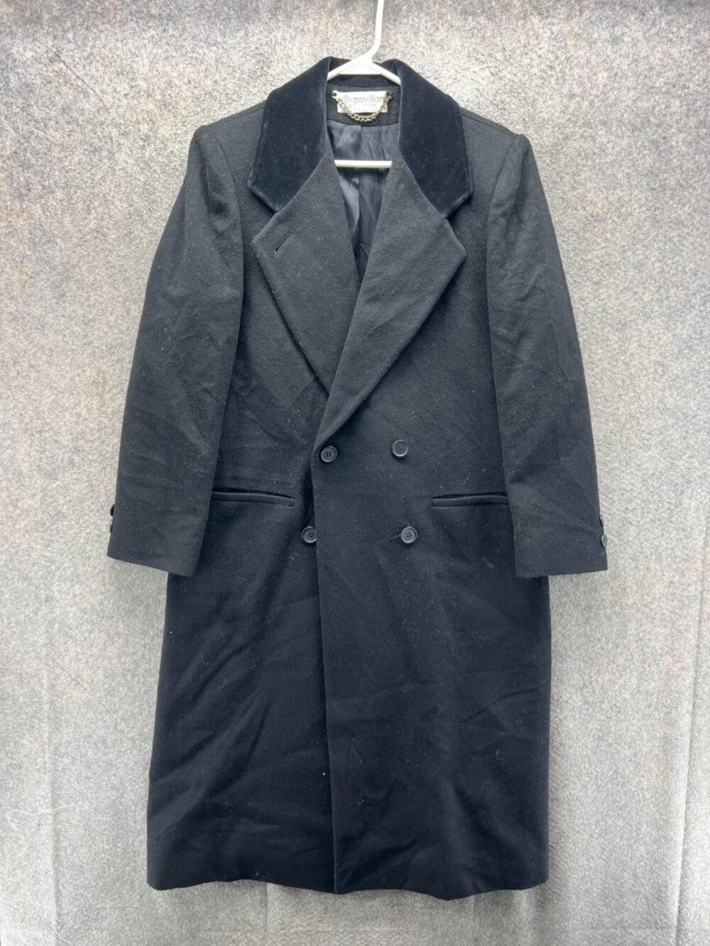 Pavilion Coat Womens Petite Large Black Wool Long Double Breasted Vintage USA